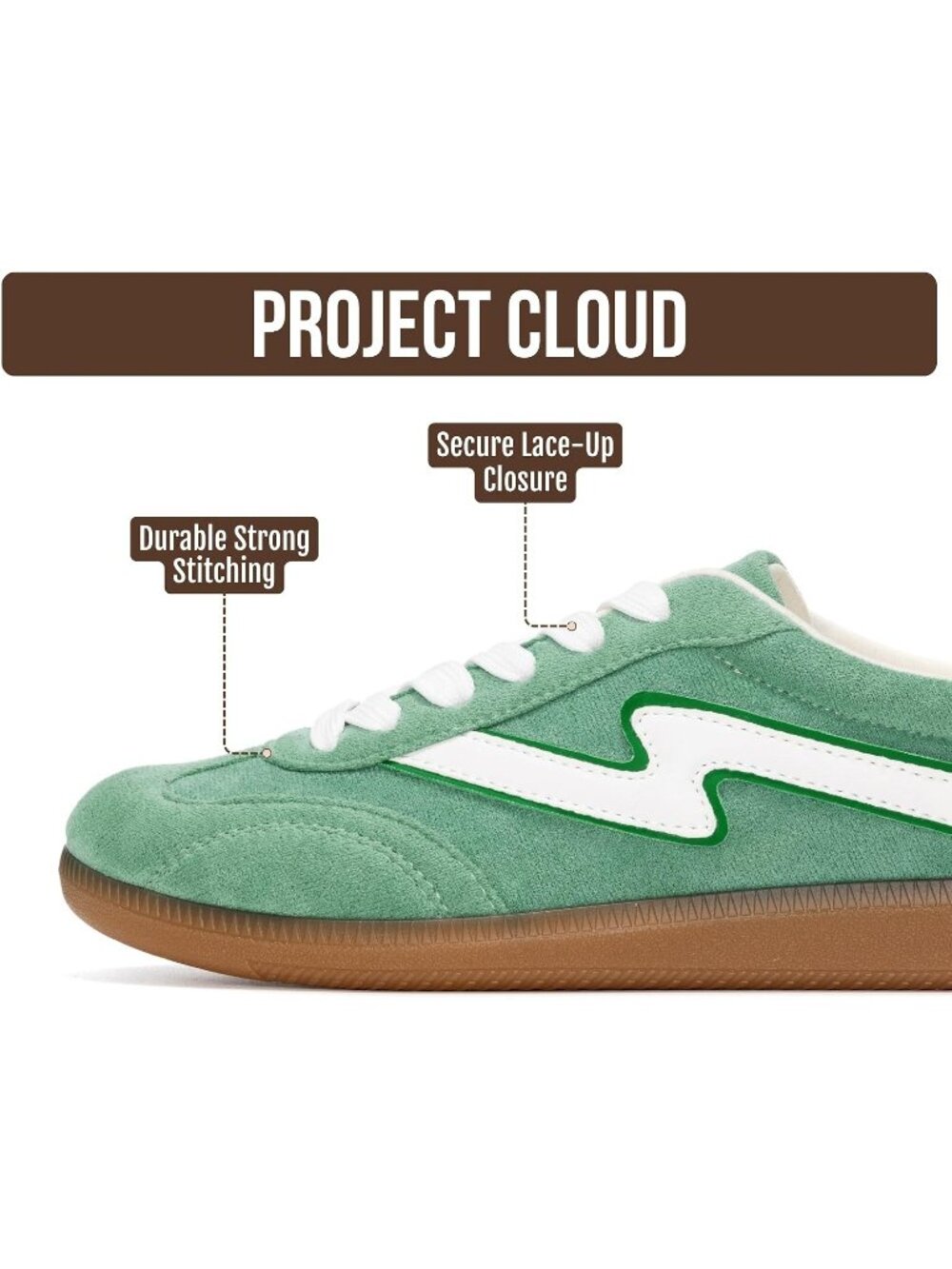 Women's Green Comfortable Fashion Casual Memory Foam Insole Lace Up Sneakers - Picture 3 of 5